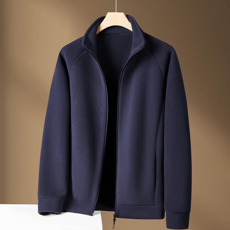 Jacket Zipper Cardigan Sweatshirt Men's Stand Up Collar Fleece Solid Color Casual Fleece Jacket