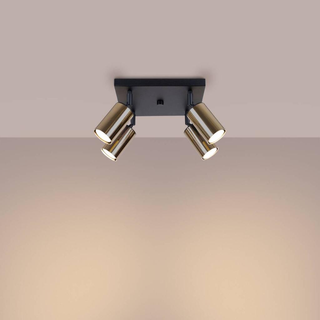 Spot Sufitowy Czarny Kwadratowy Poczwórny Złote Klosze 4Xgu10 10W Winx Sl.1386 Sollux Lighting