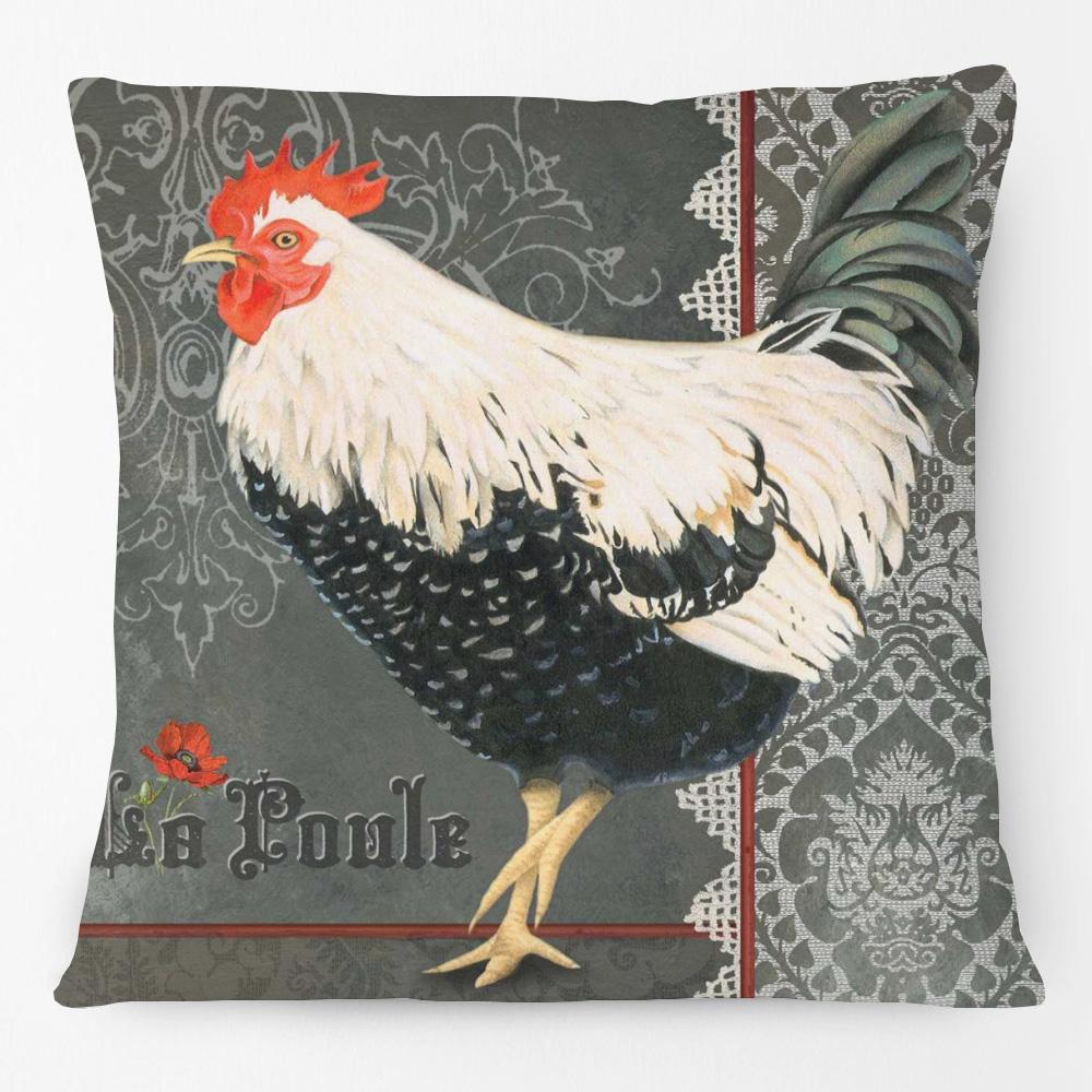 Hand Painting Country Rooster Hen Poster Cushion Covers Retro Vintage Farm Chicken Fresh Eggs Print Pillow Case