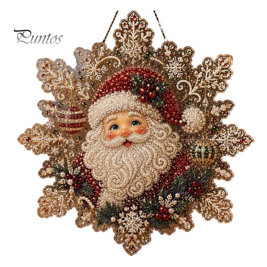 Festive Home Decor Accents Christmas Faux Pearl Art Hanging Ornament Kit, DIY Beads Painting Craft Kits for Adults Suncatcher, Snowflake Shape Acrylic