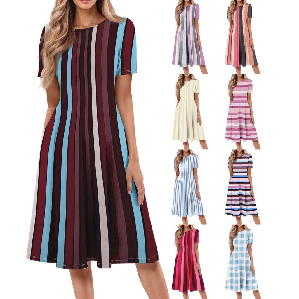 Dresses For Women Summer Casual Button Up V-neck Short Sleeve Wear To Work Dresses