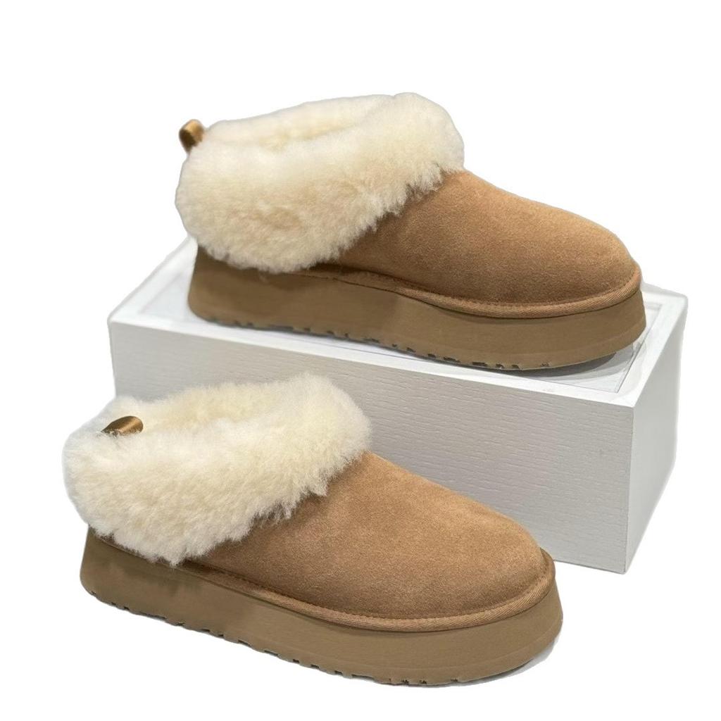 Sheepskin Version! Small Thick-soled Heightening Snow Boots Women's Retro Comfortable Soft-soled Plush Thickened Fluffy Shoes Short Boots