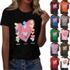 Ladies' Loose Comfortable Casual Fashionable Heart And Flower  Hpsom Character Pattern Printed Round Neck Short Sleeved Shirt