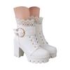 Women Mid Calf Boots And Winter Fashion Pointed Toe Square Heel Lace Up Women Leather Boot
