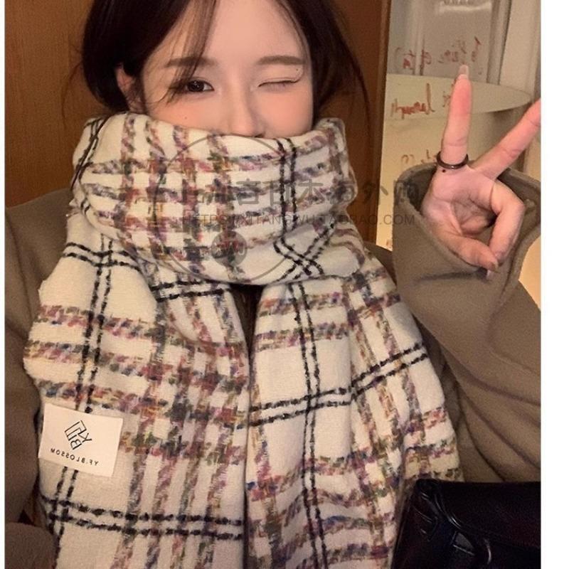 Imitation cashmere scarf winter advanced feeling small fresh grid thickened warm shawl scarf