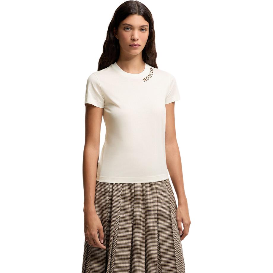 Moncler Womens Logo Textured Solid Color Short Sleeve Casual T-Shirt Women Tops L20938C0000489AJU034