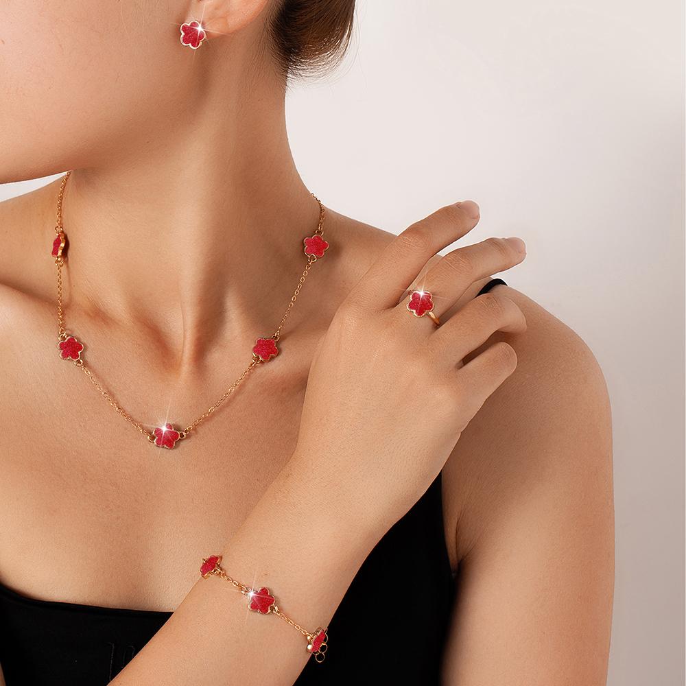 5-piece Fashionable and Elegant Gold Floral Decoration Zircon Earrings Necklace Bracelet Ring Combination