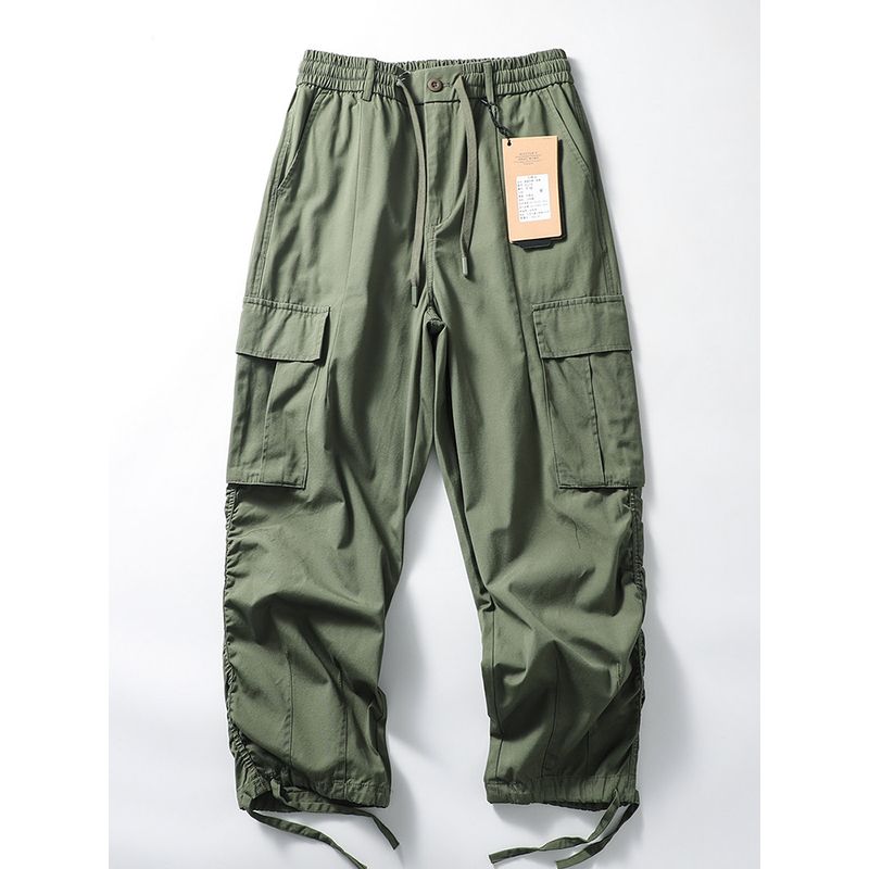 Trendy Vintage Cotton Loose Multi-Pocket Cargo Pants Army Green 2XL
