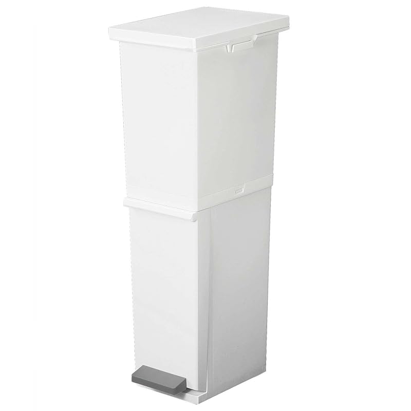 TONBO Shinki Gosei Neo Color 2-Tier Slim Pedal Trash Can, 36 Liter, White, 23.5cm (W) x 33.5cm (D) x 80.5cm (H), with Lid, Made in Japan