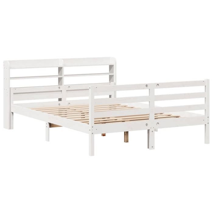 VidaXL Bed Frame with Headboard White 135x190 Cm Solid Pine Wood, Bed, Solid Wood Bed Frame, Bedroom Furniture At 3306675