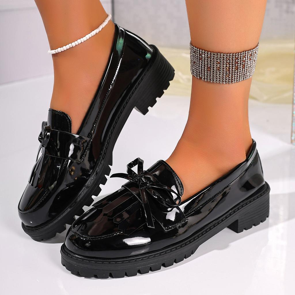 Large Size Loafers Women's Spring and Summer 2025 New Patent Leather Bow Mary Jane Shoes Casual Shoes Women 43