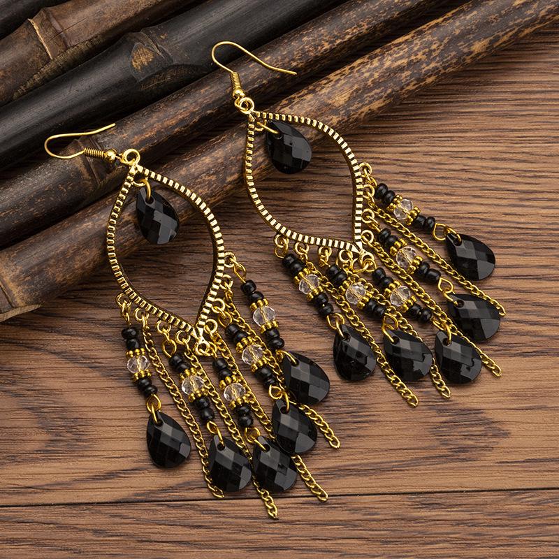Bohemian Cross-Border Handmade Water Drop Rice Bead Tassel Earrings for Travel Photography
