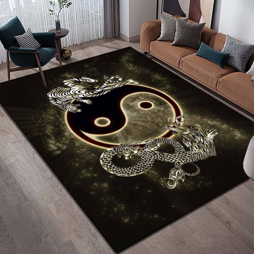 

Golden Dragon And Tiger Yin Yang Symbol Printed Flannel Rug Plush Soft Carpet For Living Room Bedroom Zen Decor Spiritual Design 60x90cm