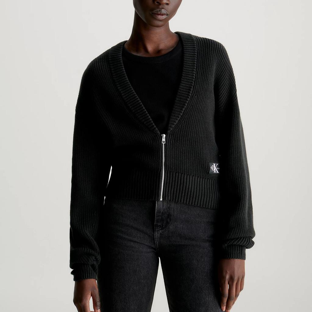 Calvin Klein Jeans Loose Casual Simple Logo V-Neck Long Sleeve Knit Sweater Women Tops Black J20J222623-BEH