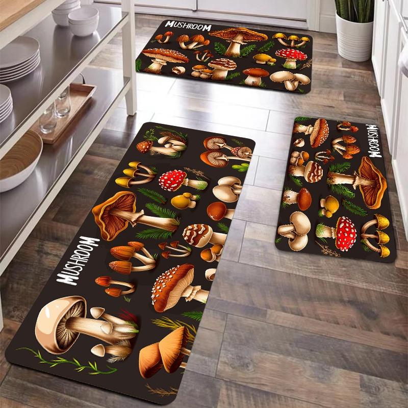 

1PC Mushroom Pattern Kitchen Rugs Non-Slip Home Door Mats Pop design Bathroom Rugs Bath Mat Carpet for Home Sink Laundry Decor 40cm x 60cm