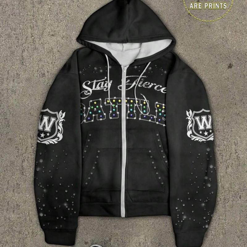 Casual Dark Thorn Print Zip-Up Hoodie Couples Regular Weight