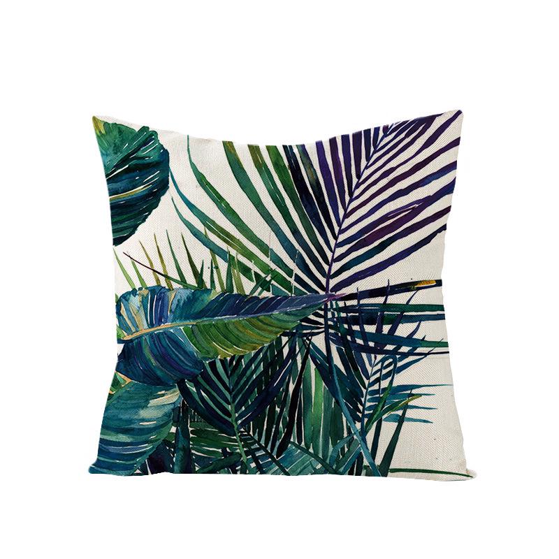 Tropical Green Leaf Linen Pillowcase - Nordic Style Sofa Cushion Cover