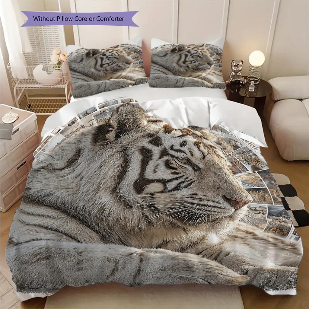 White Tiger Pattern Bedding Quilt Set Quilt Cover Pillowcase Home Decoration Birthday Gift (1 * duvet cover + 2 * pillowcase, without core)