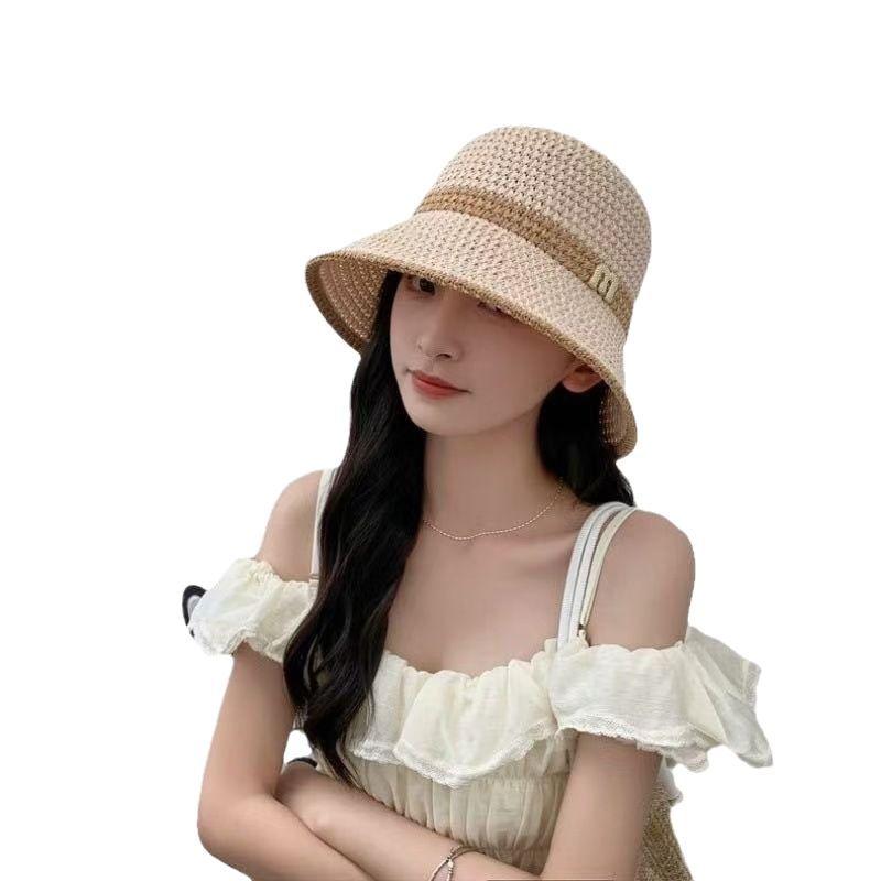Summer New Splicing Hollow Letter Sun Hat, Large Brim, Face Protection, Sun Protection and UV Protection, Popular Fisherman Hat
