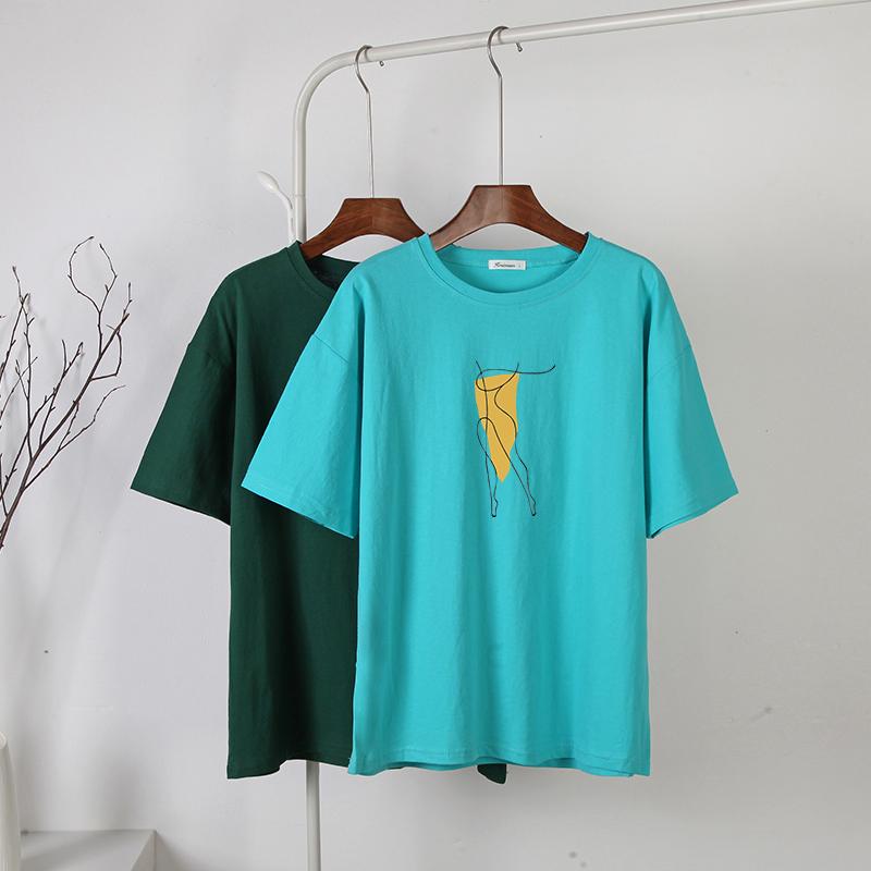 Hirsionsan New Summer Simple Printed T Shirt Women Harajuku Kawaii Loose Clothes Abstract Graphic White Tees Soft Cotton Female Tops