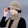 Dámská zimní vlněná čepice a šála: Hustý, Teplý, Odolný proti chladu pro střední věk a starší. Pletený design s plyšovou podšívkou.