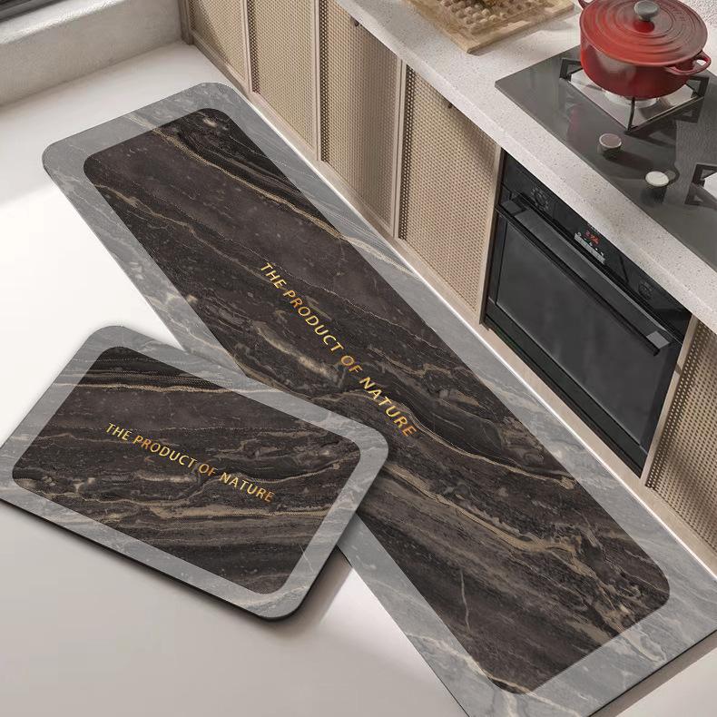 Household Marbled Long Strip Kitchen Non-slip Mat Light Luxury Plain Bathroom Absorbent Mat Door Mat