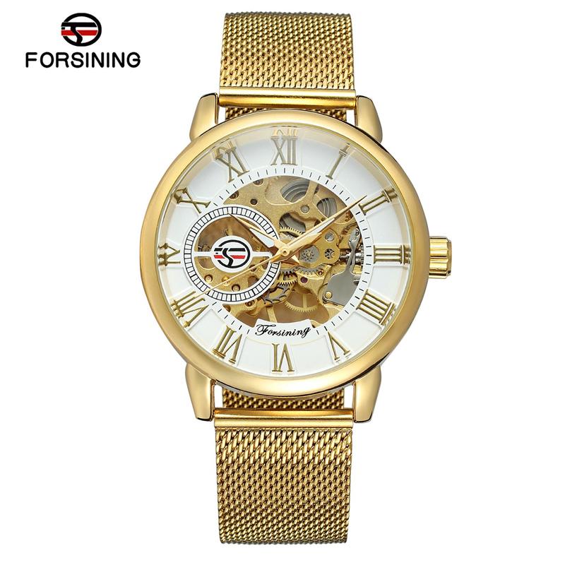 Buy Forsining Calendar Display Black Silver Openwork Watch Brand Luxury ...
