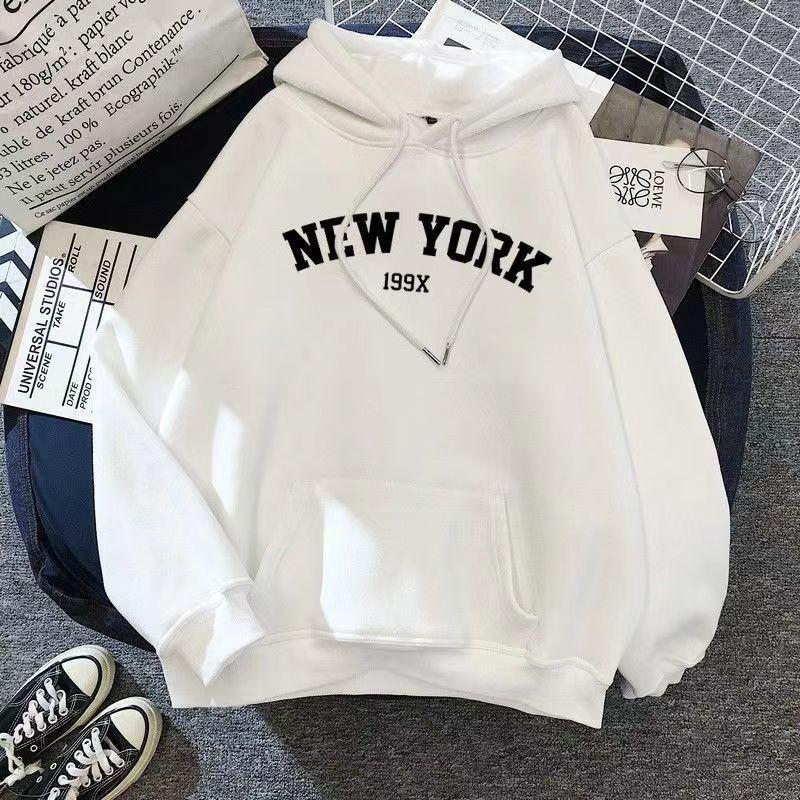 New York Letter Number Hoodie For Women With Polyester Fabric Casual Fall