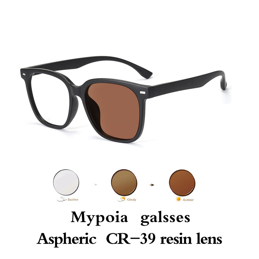 Men Women Ultralight Photochromic Glasses TR90 Frame Myopia Eyewear Vintage Color Changing Sunglasses 0To -6 0