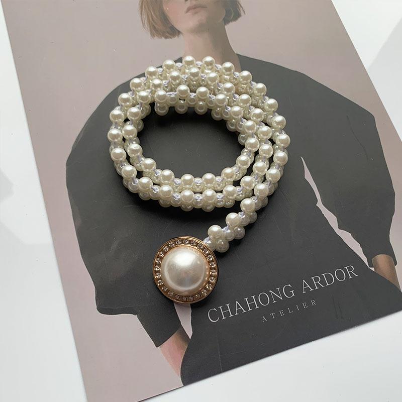 

Большой Жемчужный Крючок Эластичная Цепочка на Талию Женский Декоративный Пояс для Платья Эластичный Женский Пояс белый