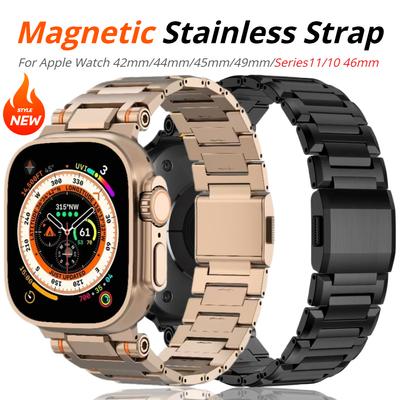 Magnetic Stainless Steel Strap for Apple Watch Ultra 3/2/1 49mm 46mm 45mm 44mm 42mm Metal Band IWatch Series 11 10 9 8 7 6 SE Wristband
