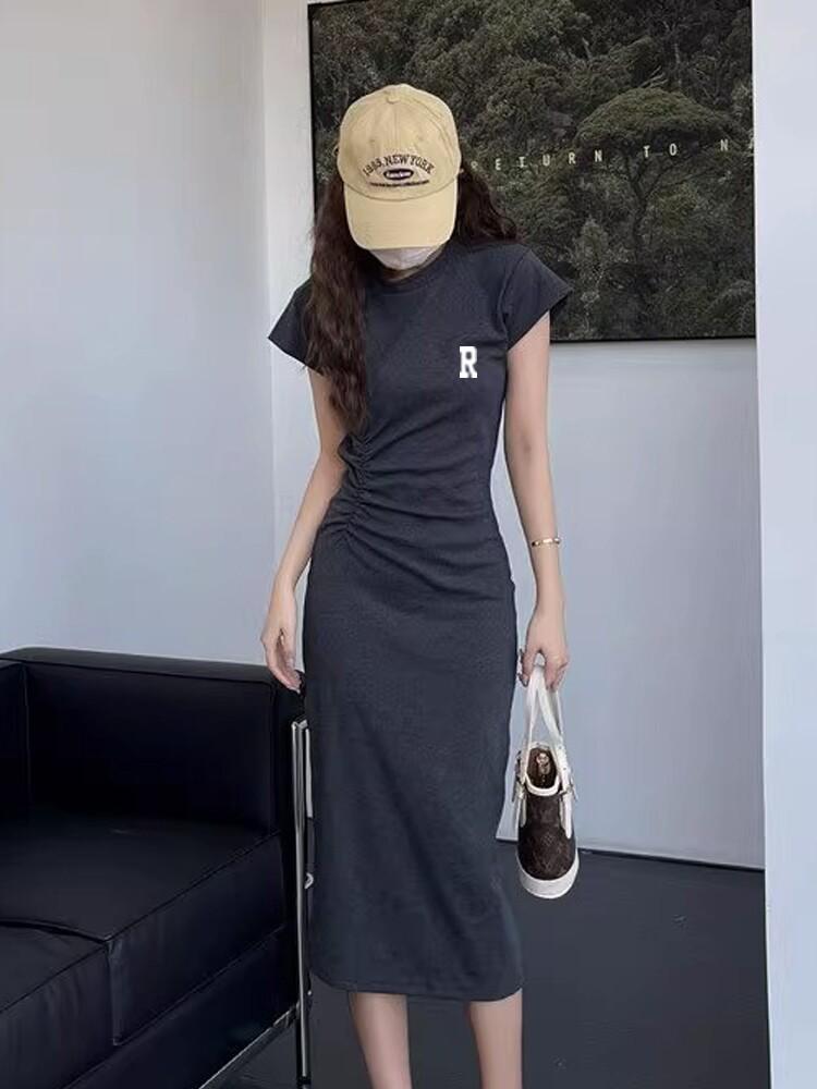 Gray Slim Waisted French-Style Petite Summer Dress