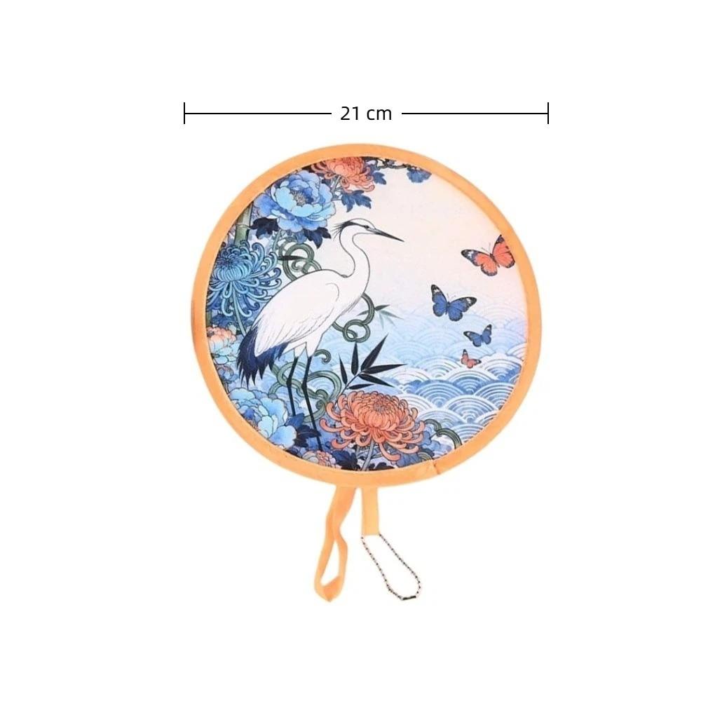 Japanese Oil Painting Portable Cooling Fan Polyester Round Handheld Fan  Campus Travel