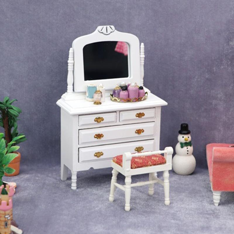 European Style Dollhouses Wardrobe Cabinet Wooden Dresser Toy For 1/12 Scale Miniature Home Decors