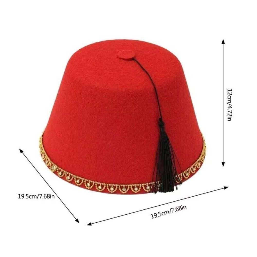 Breathable Felt Fez Cap Round Turkish Tassels Cap Tarboosh Fez Hat  Festival Supplies