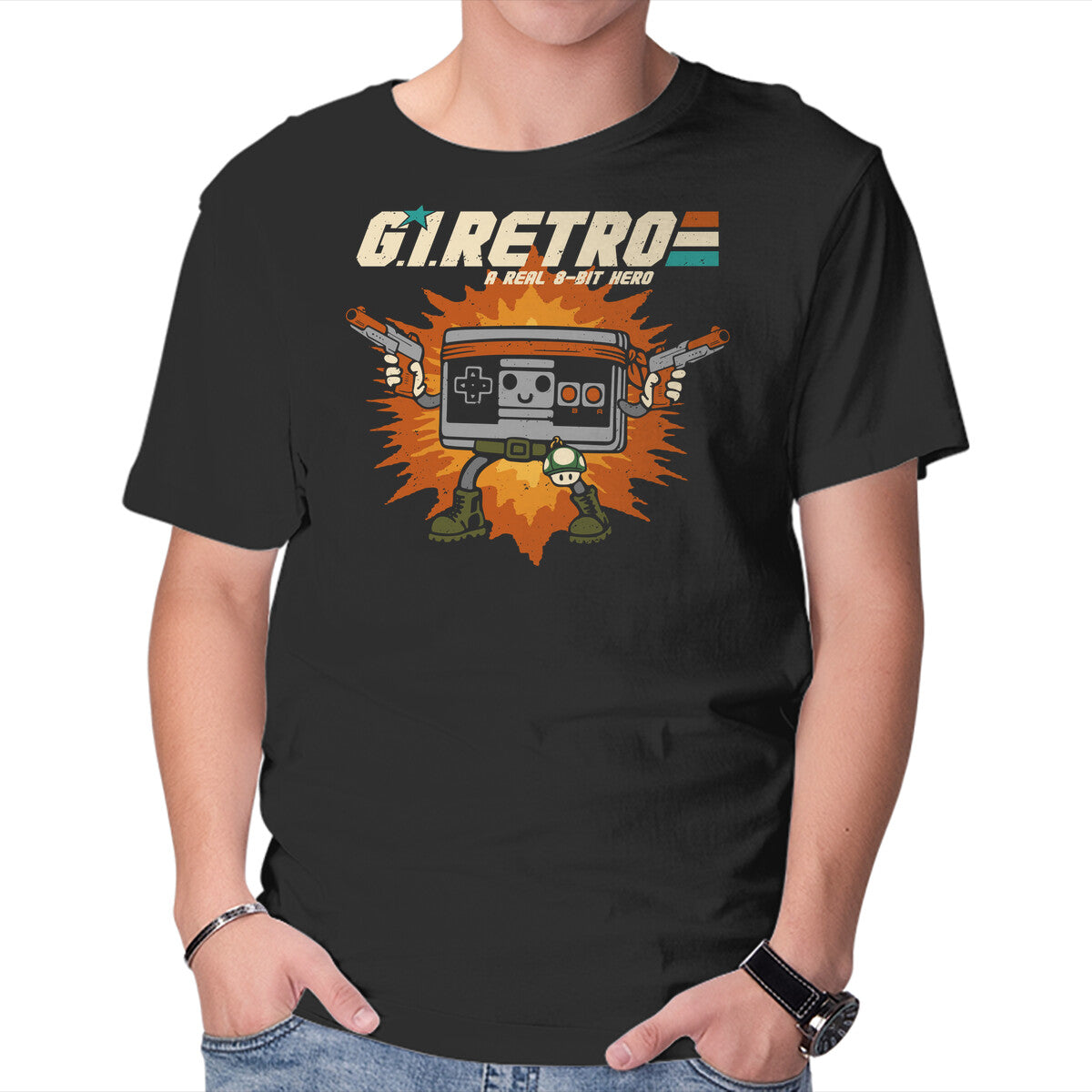 Unisex Crew Neck T-Shirt A Real 8-Bit Hero Graphic Short Sleeve Casual Tee XXL