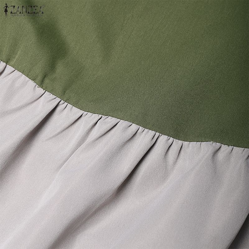 ZANZEA Lässiges, langes Kleid mit V-Ausschnitt und 3/4-Ärmeln für Damen