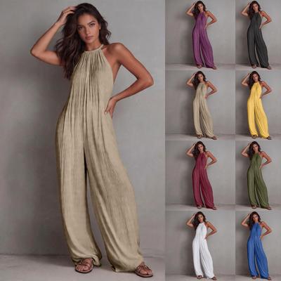 Modischer, Eleganter, Lässiger, Locker sitzender, Plissierter, Rückenfreier, Weiter Hosenbein Jumpsuit für Damen