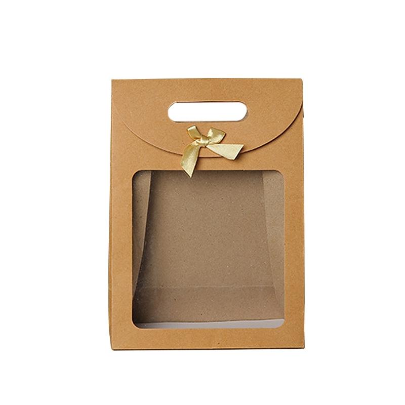 Karton 10 Stück Geschenktüte mit Fenster Papierkuchenschachtel Verpackungsmaterialien Feiertagsgeschenktüte Hochzeitspartybedarf M 20x14x7cm&As picture