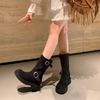 Fashion New Women Boots Chunky Heel Mid Calf Western Cowboy Retro Stacked Boots Thick Platform Lifts Fashion Shoes