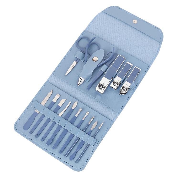 16-Piece Matcha Green Manicure Set: Nail Clippers, Scissors & Tools In Folding Bag