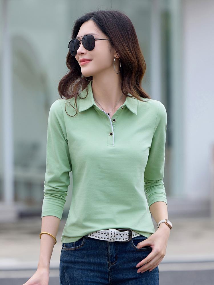 2025 Autumn Women's Long Sleeve Solid Color Lapel Polo Shirt