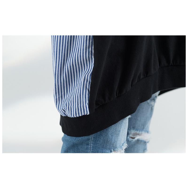 Large Size Women's Top Fashion Artistic Stripes Loose Autumn Casual Long Sleeved Hooded Sweatshirt