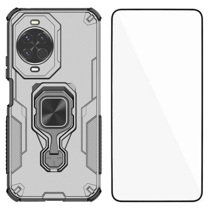 

For Huawei nova 14 5G Phone Case WANLONFENG PC TPU Back Cover Kickstand with Tempered Glass Grey