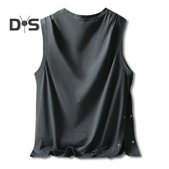 Men Vest Sleeveless Round Neck Loose Fit Tank Tops with Side Buckles Closure Solid Color Casual Tops Summer Wear
