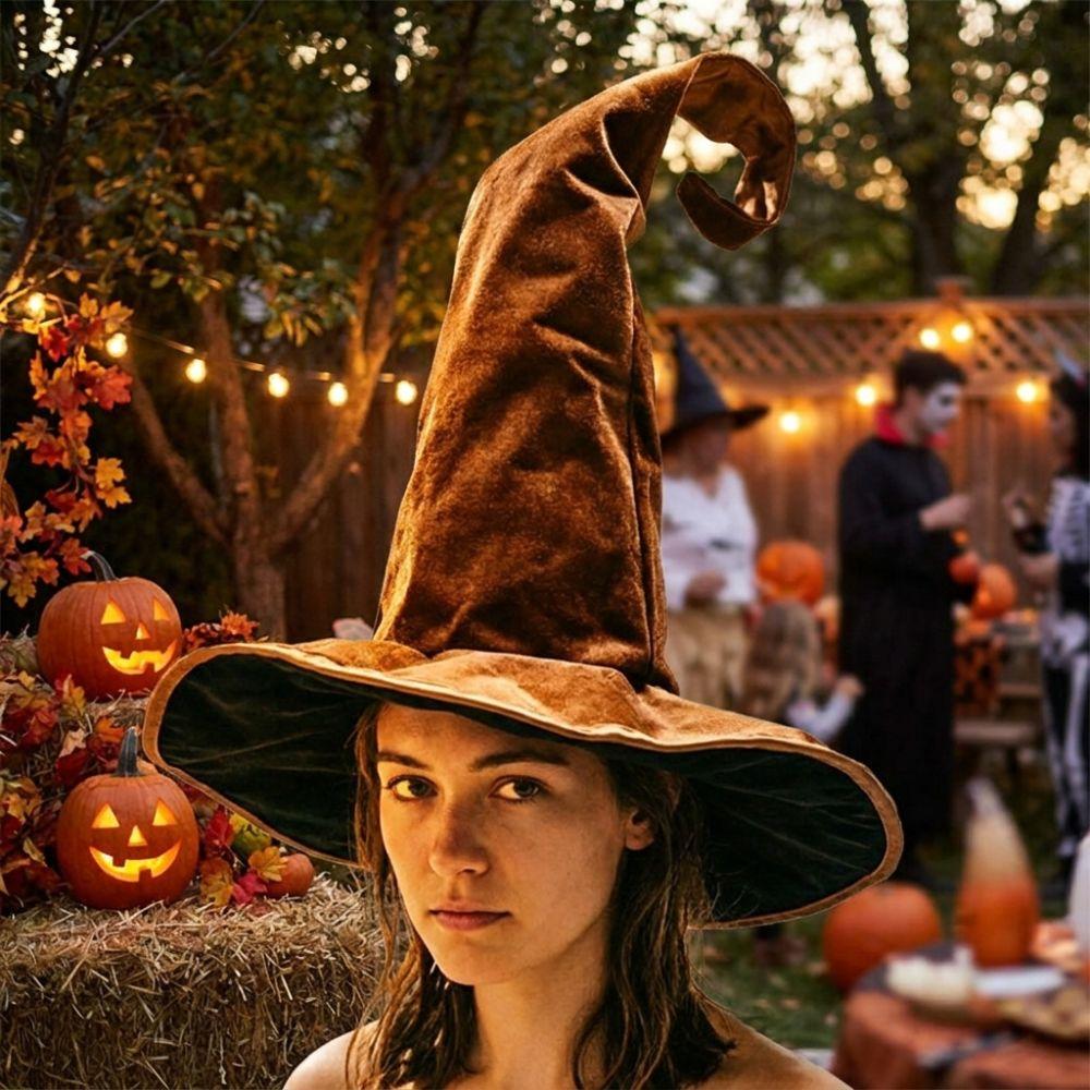 Samt Halloween Hexenhut Breiter Rand Hexenkostümhut Gebogene Spitze Hoher Hexenhut Feierparty