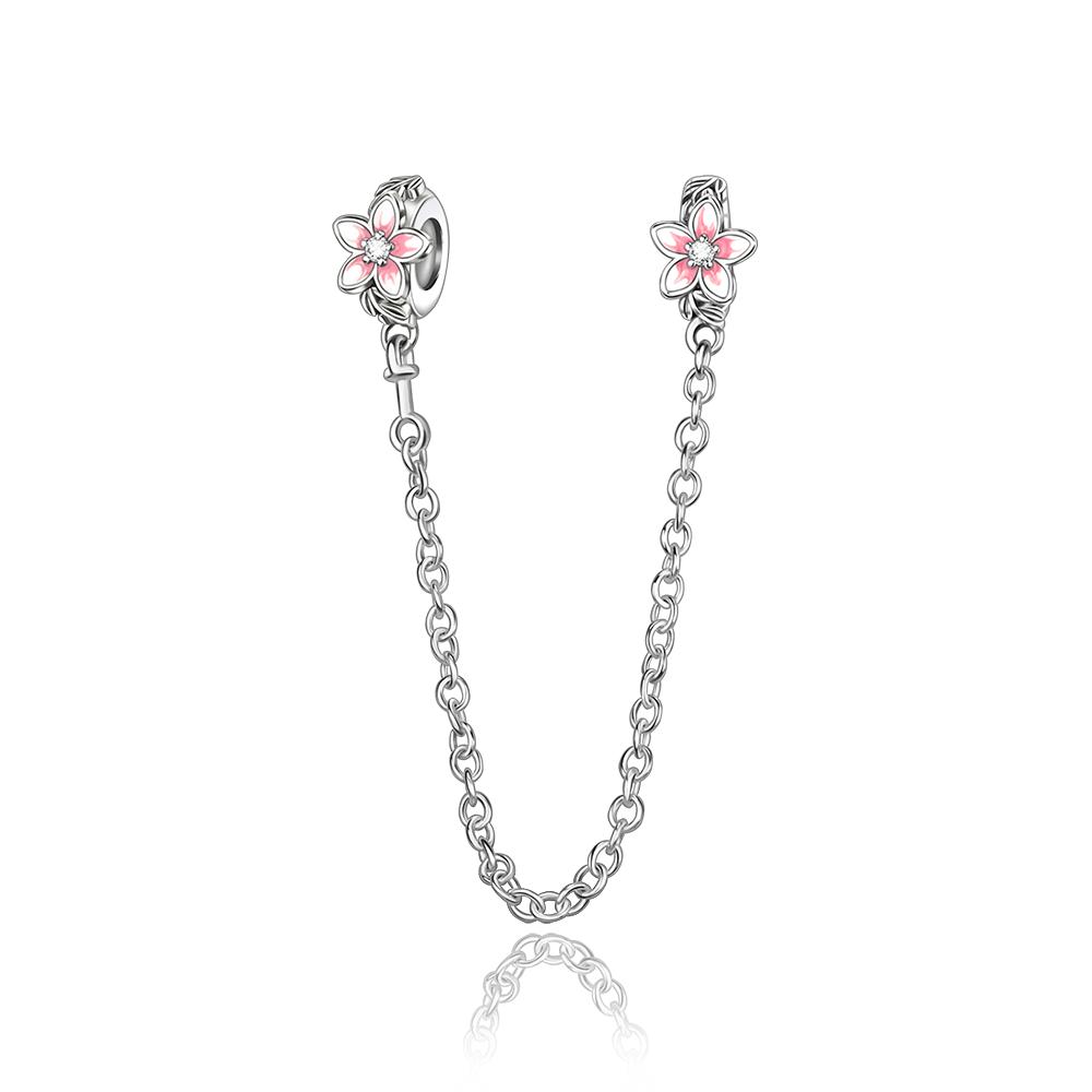 copper Zircon Flower Free Butterfly Safety Chain Pendant Charm Compatible With Authentic Charm Bracelets Women Do It Yourself Jewellery Gift