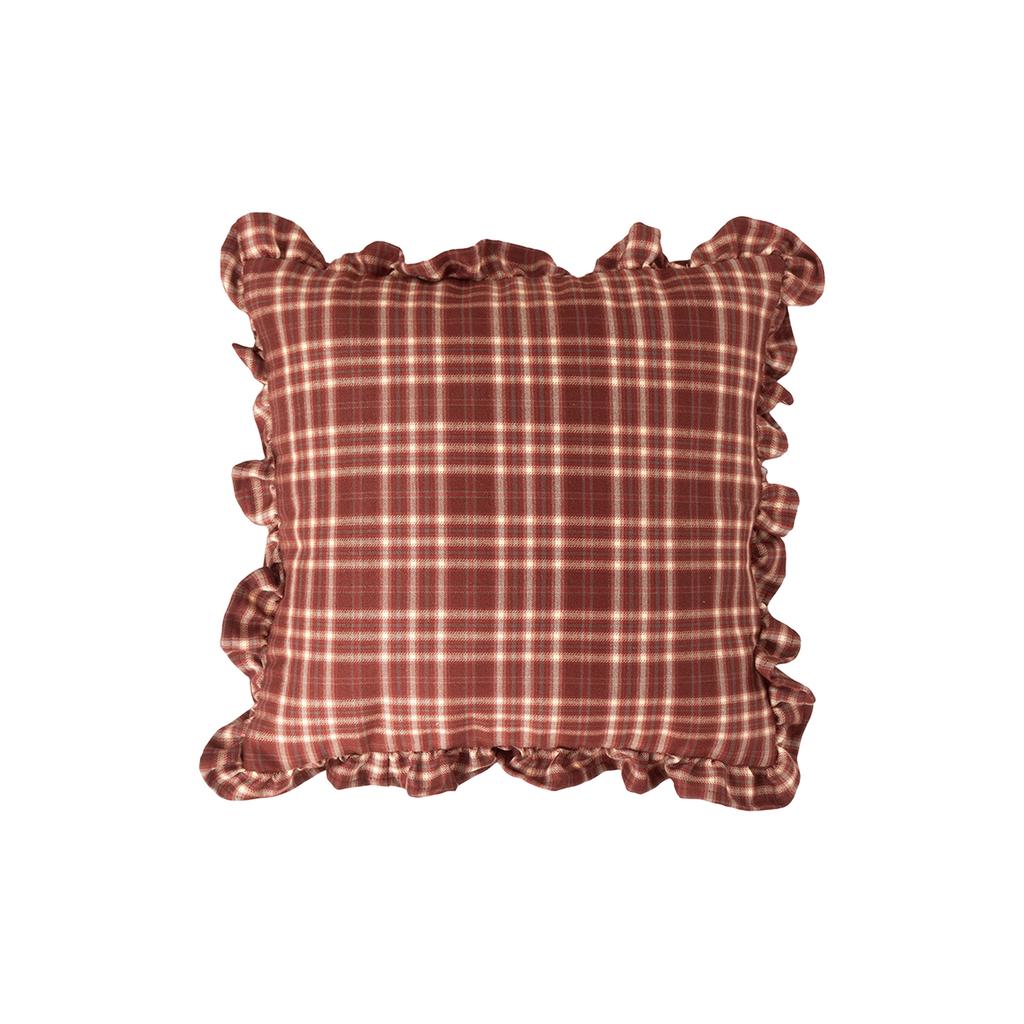 Square Throw Pillow Cover with Ruffled Edges Classic Checkered Pattern Decorative Cushion Case for Sofa Living Room Vintage Style