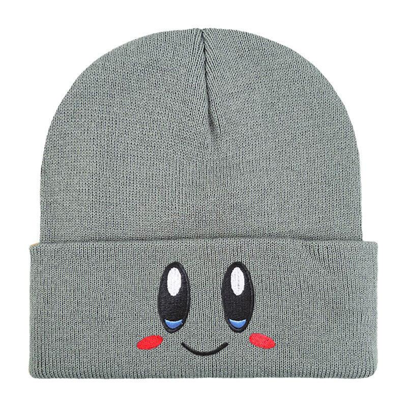 Cappello a Maglia Rosa con Viso Ricamato 3D Espressione di Kirby Carino Versatile Cappello in Filato