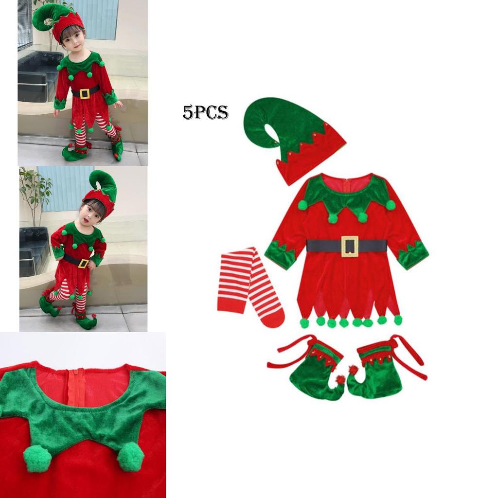 Atemberaubendes Weihnachtselfen-Kleinkind-Cosplay-Kostüm Mit Schuhen Strümpfen